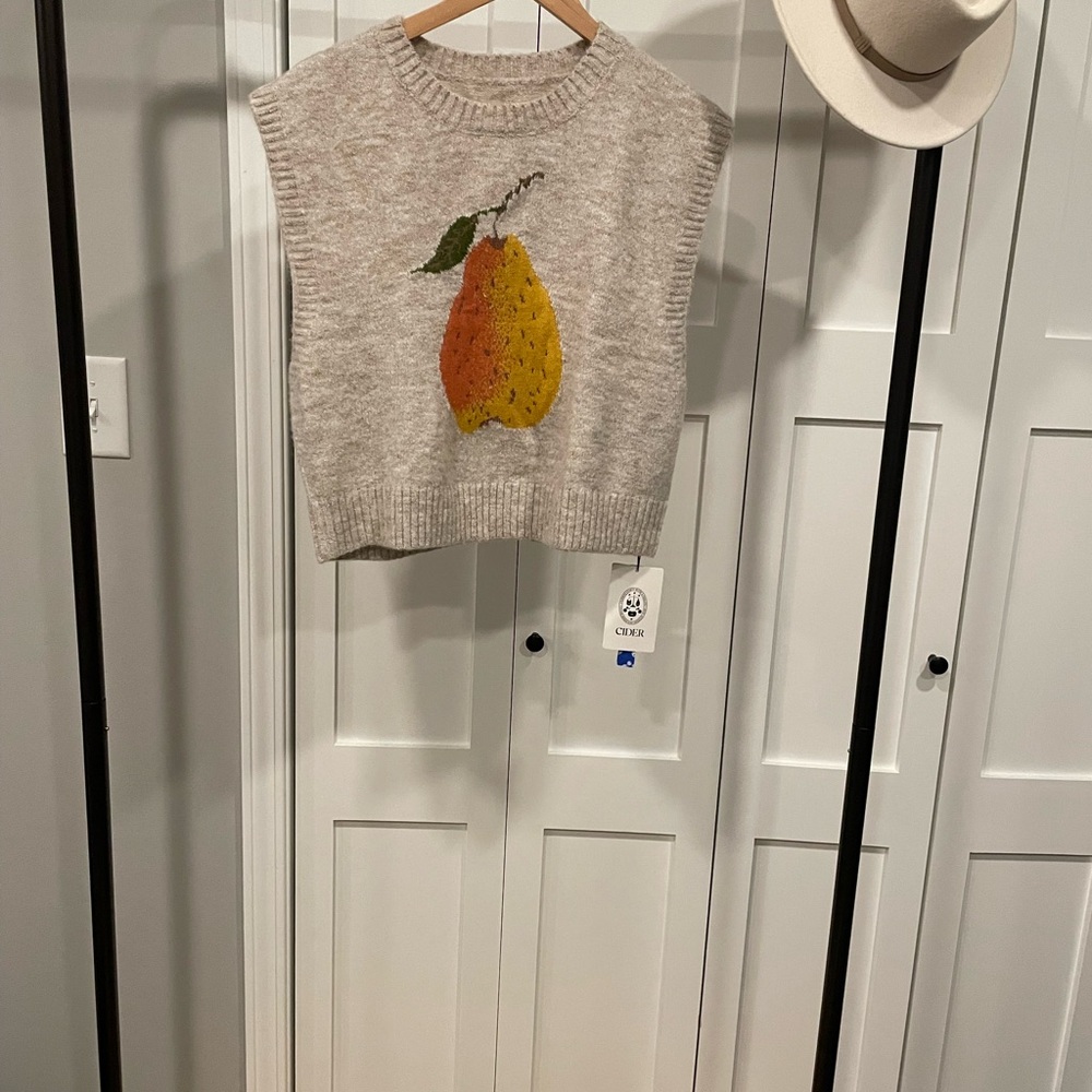 Cider Cream Sweater Vest with Blue Accents